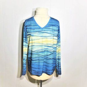 V-Neck Ombra Long Sleeve T-Shirt #0877